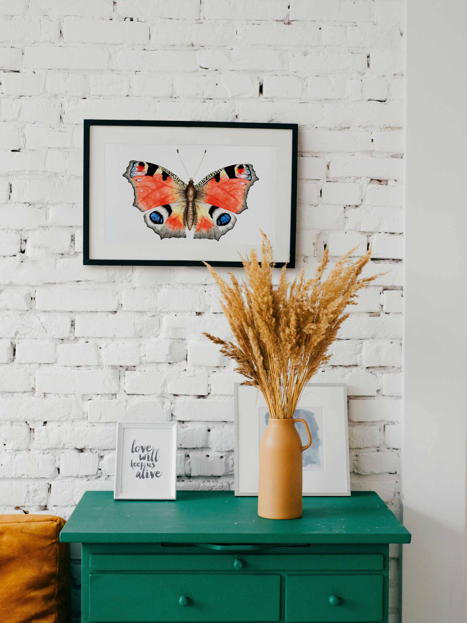 Mariposa pavo real Print 3 decoración con mariposa roja