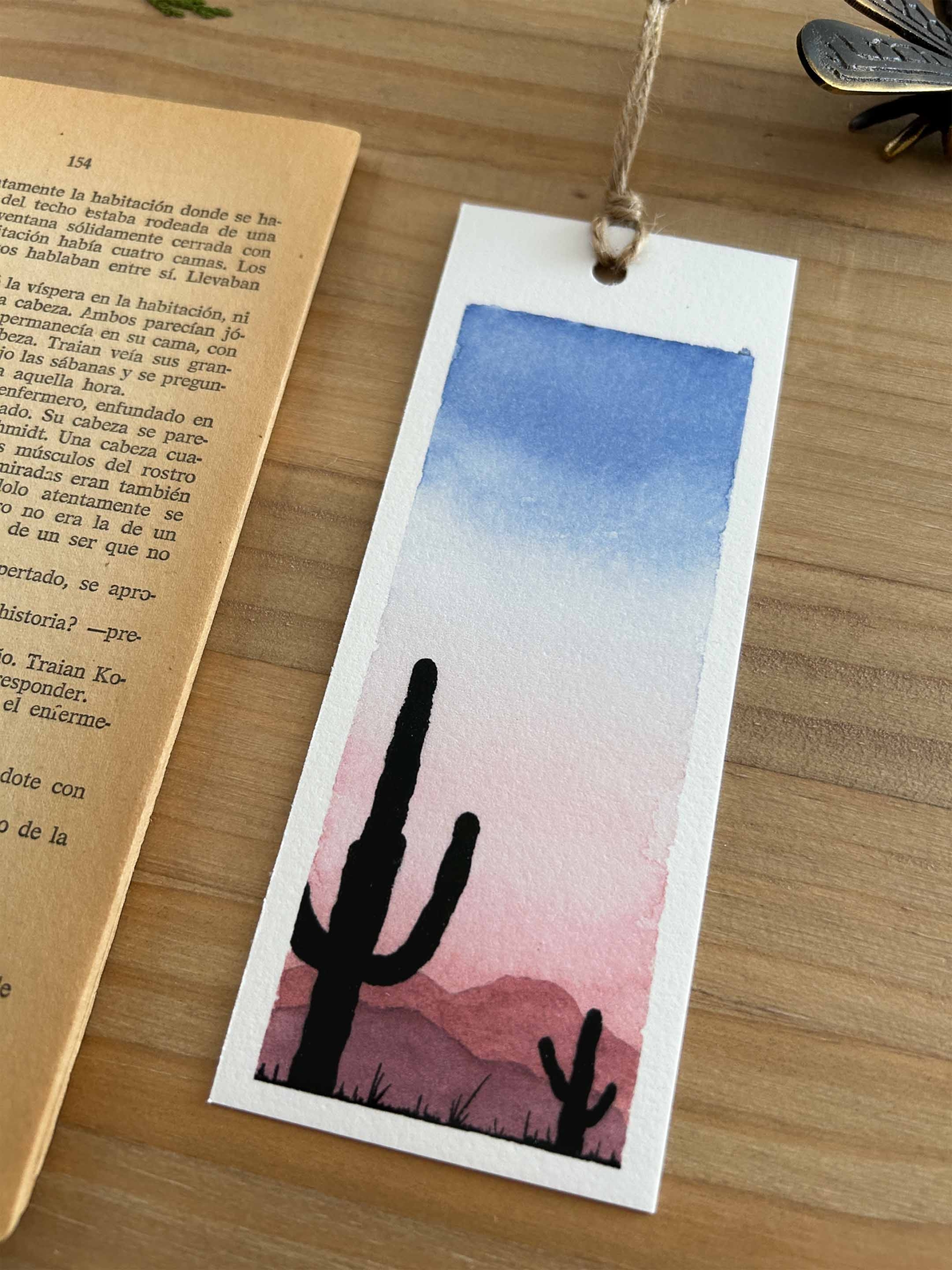 Paisajes de acuarela 6 Marcapáginas con pintura de cactus