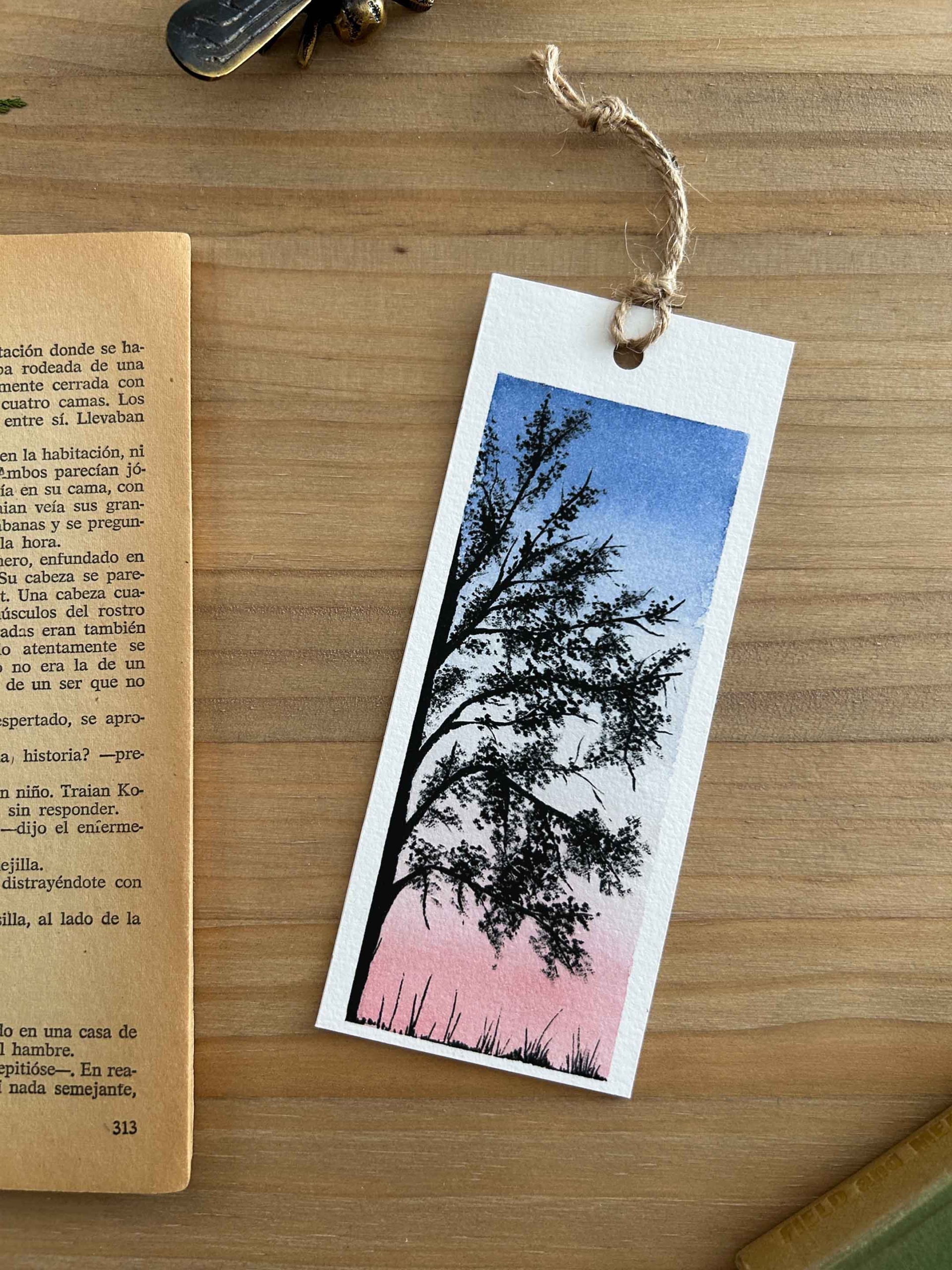 Paisajes de acuarela 4 Marcapáginas con dibujo de bosque