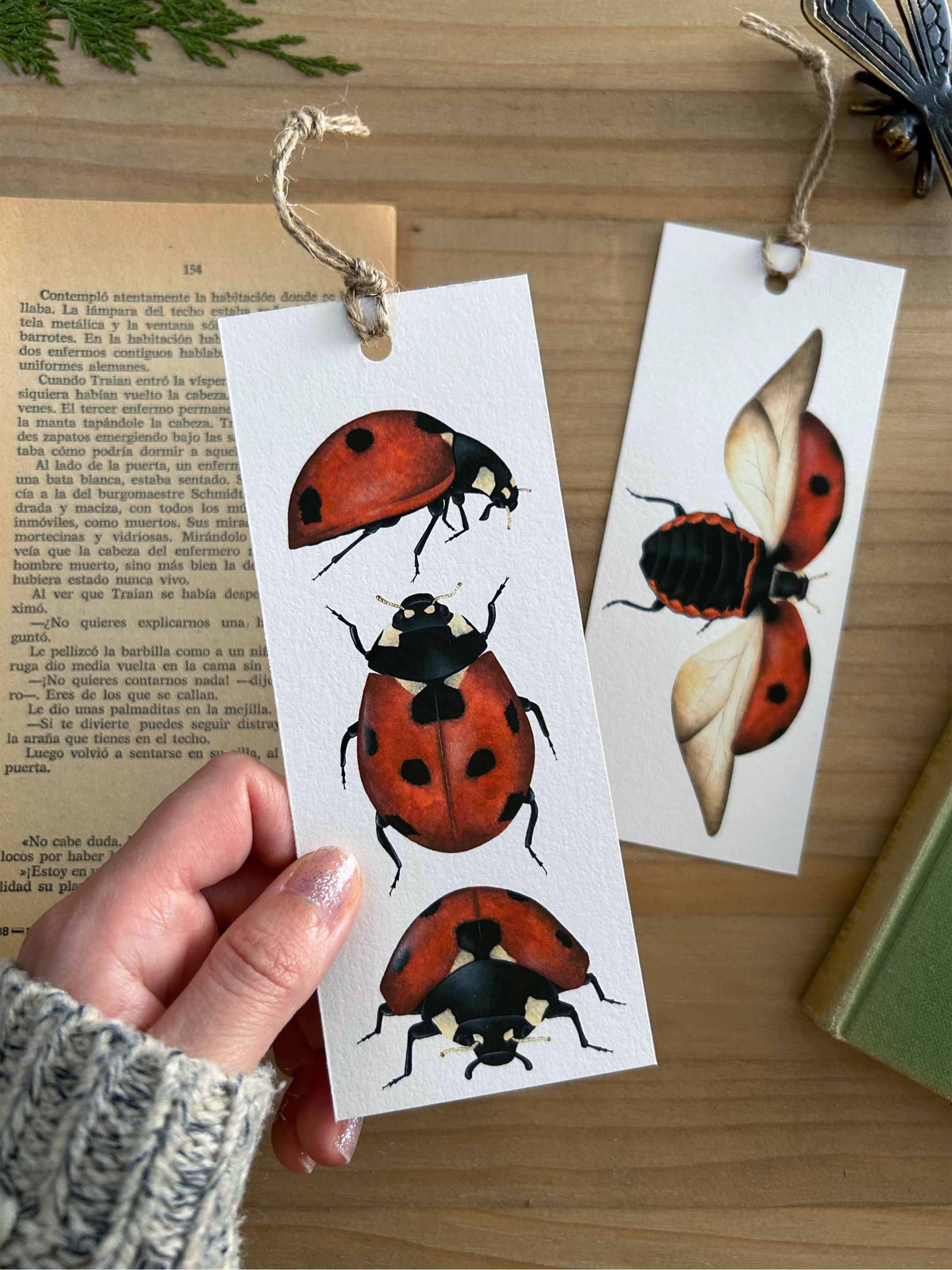 Mariquitas 2 marcapáginas de mariquitas de siete punto