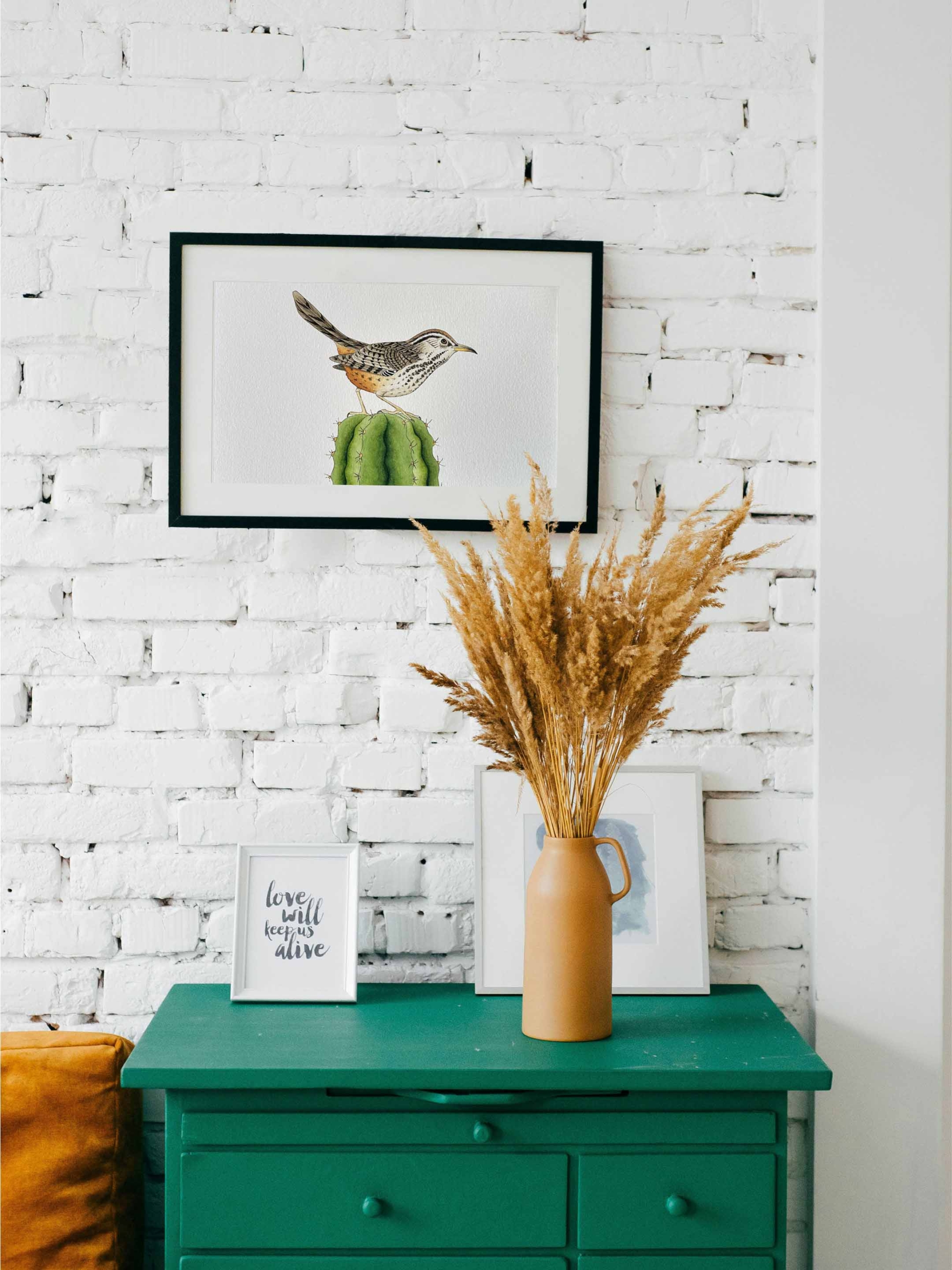 Matraca del desierto Print 2 lámina decorativa de pájaro en cactus